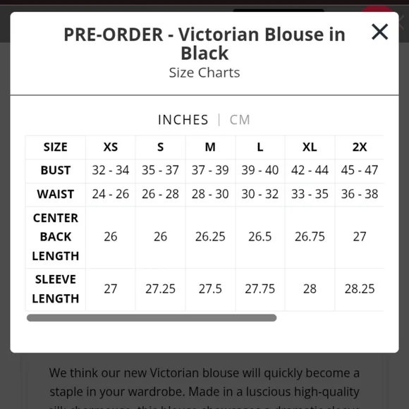 Victorian Blouse from Ichabod Sleepy Hallow Collection - Picture 9 of 10